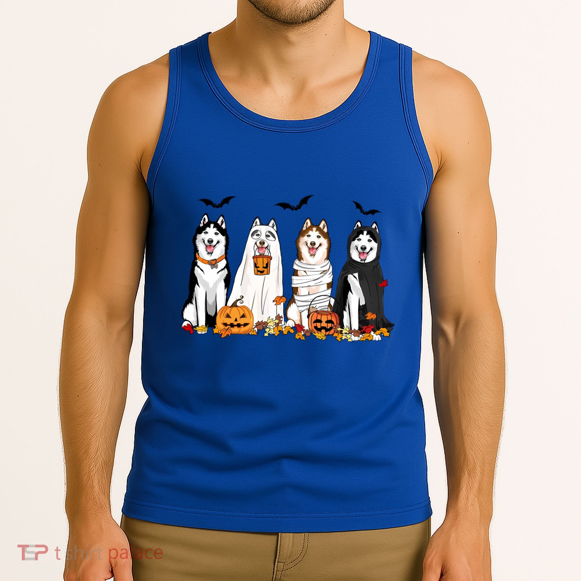 Siberian Husky Dogs Ghost Witch Mummy Halloween Pumpkins Funny Gift Tank Top