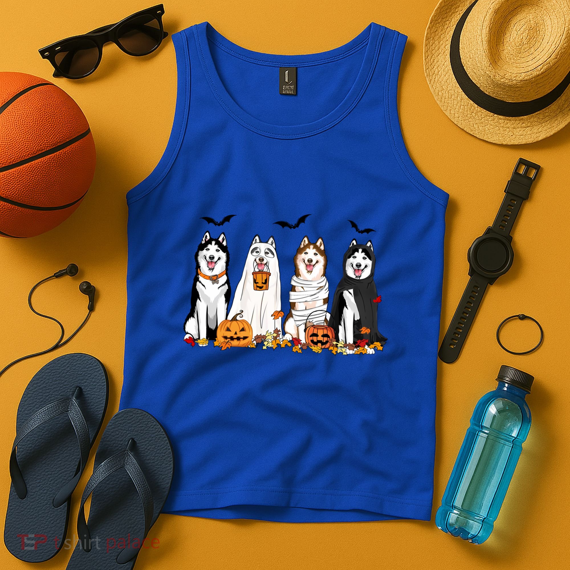 Siberian Husky Dogs Ghost Witch Mummy Halloween Pumpkins Funny Gift Tank Top