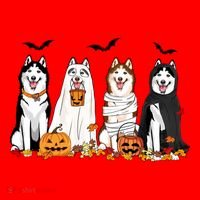 Siberian Husky Dogs Ghost Witch Mummy Halloween Pumpkins Funny Gift Santa Hat thumb 1