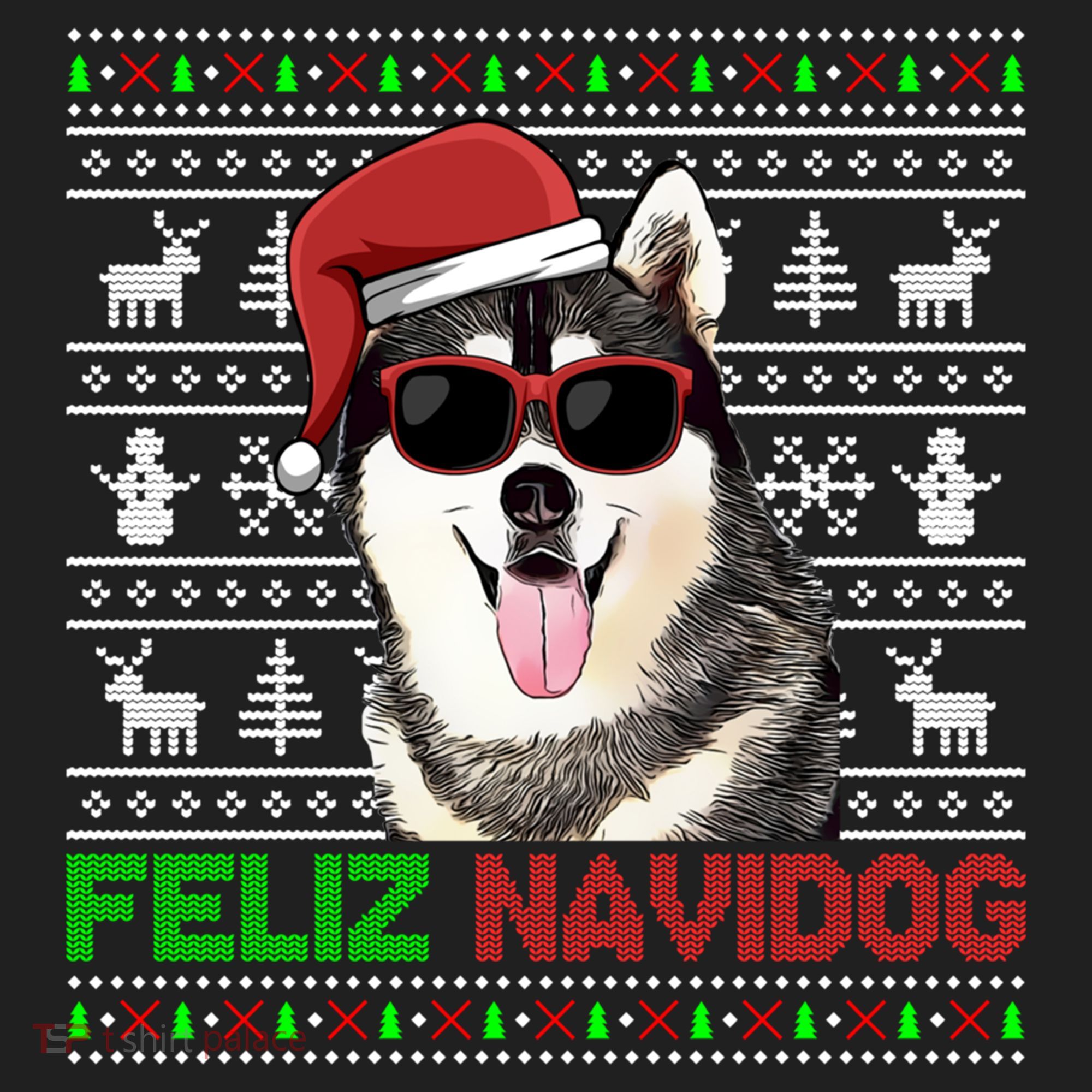 Siberian Husky Dog Feliz Navidog Funny Christmas Gift Beanie