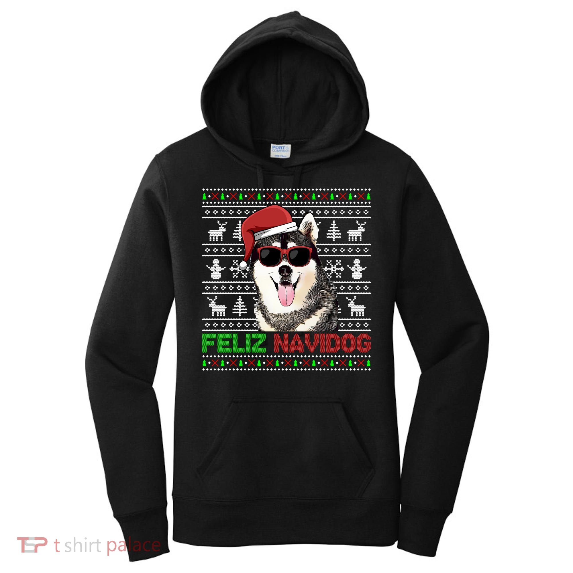 Siberian Husky Dog Feliz Navidog Funny Christmas Gift Women's Hoodie