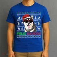 Siberian Husky Dog Feliz Navidog Funny Christmas Gift T-Shirt thumb 3