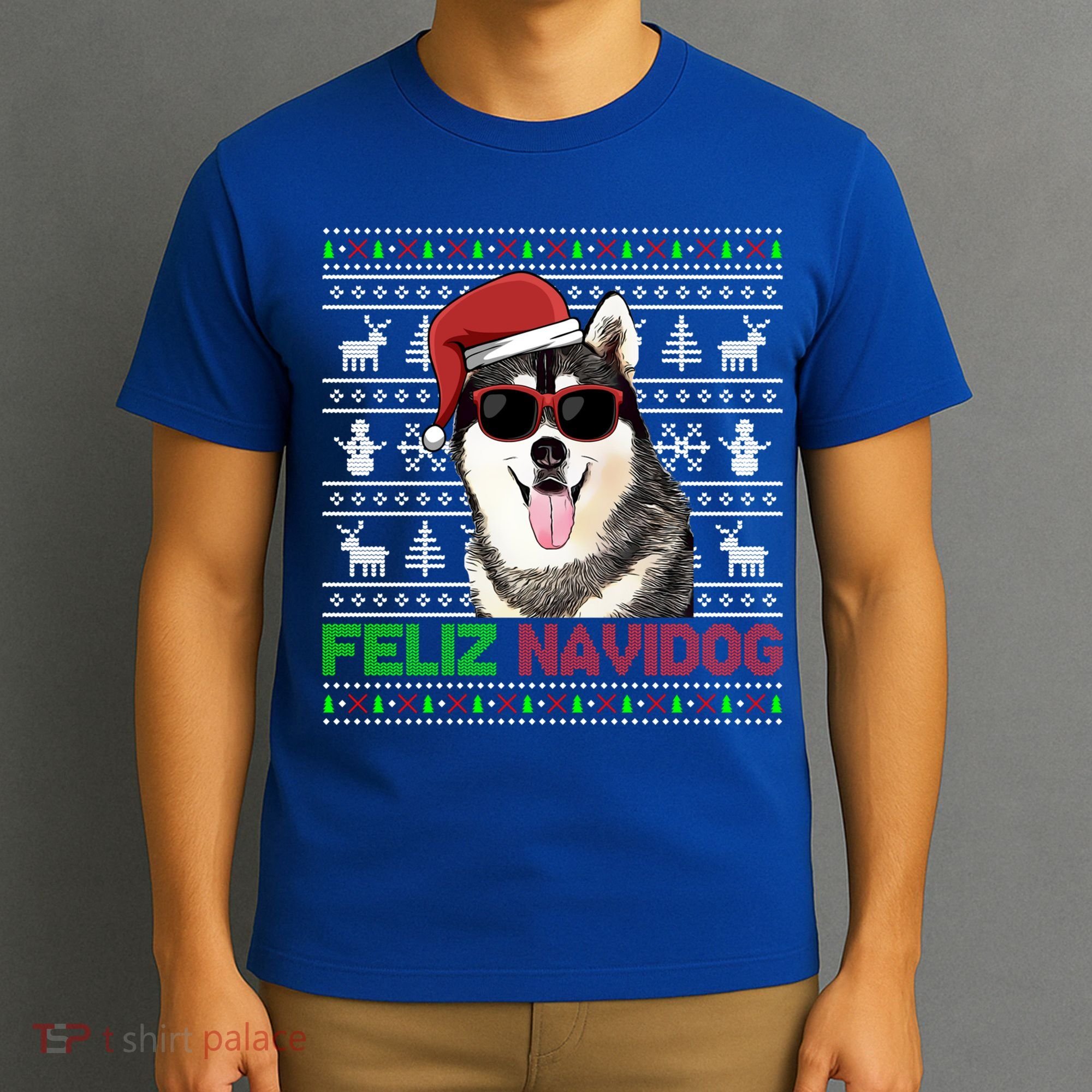 Siberian Husky Dog Feliz Navidog Funny Christmas Gift T-Shirt