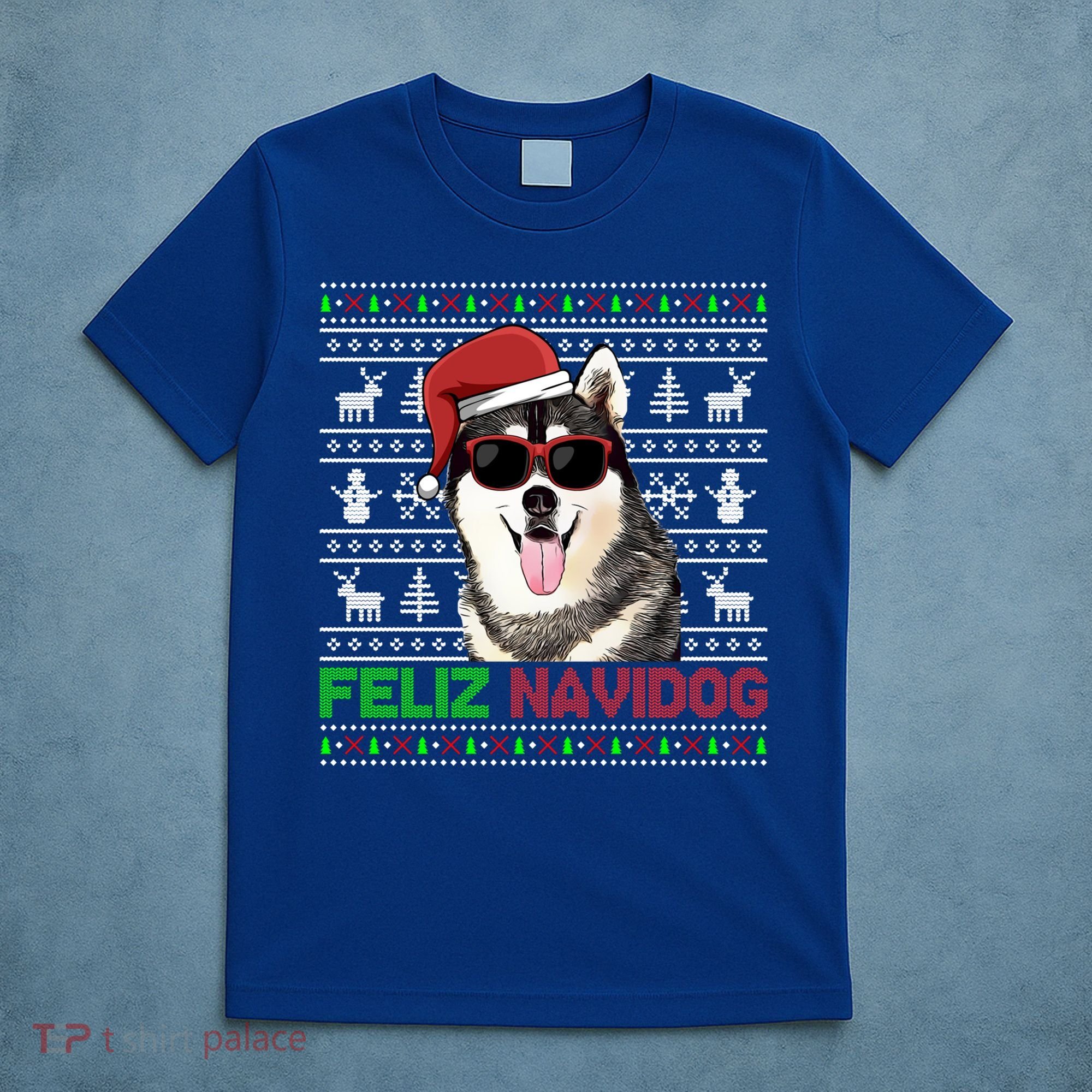 Siberian Husky Dog Feliz Navidog Funny Christmas Gift T-Shirt