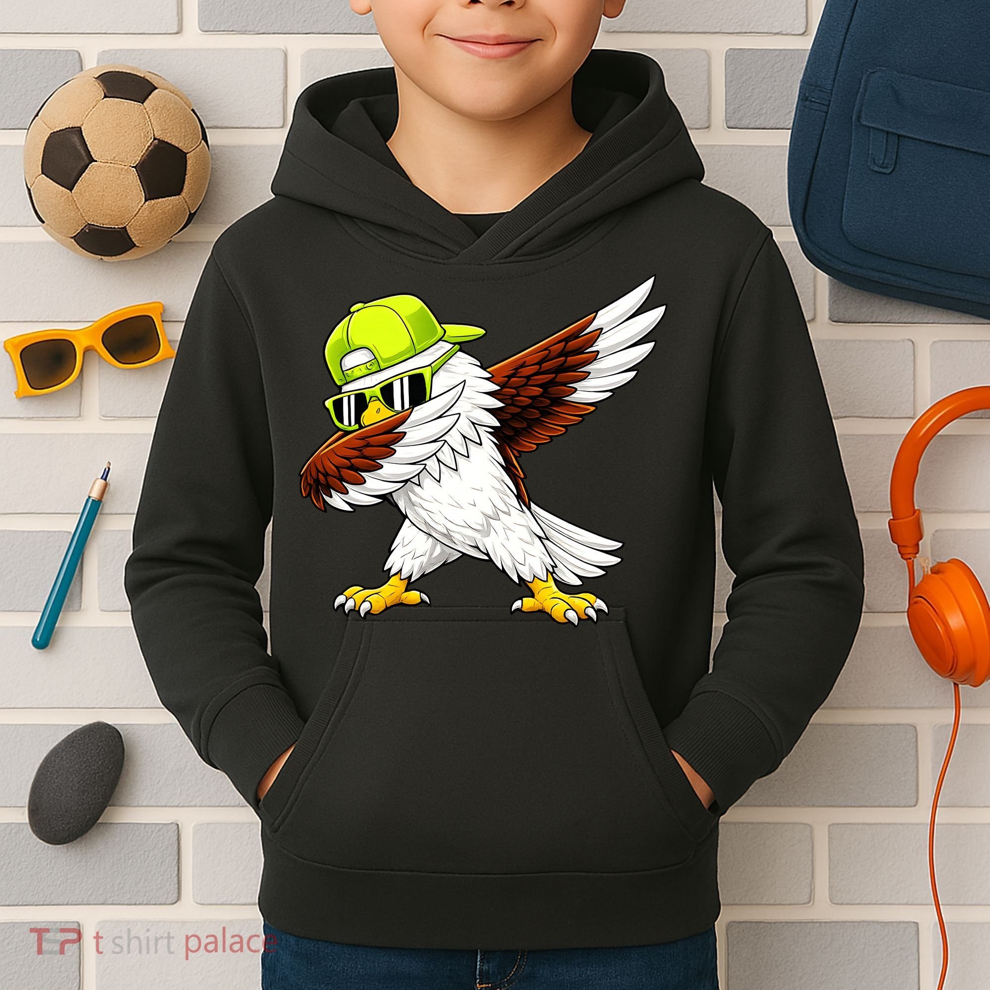 Sea Hawk Dabbing Bird Football Fan Kids Hoodie