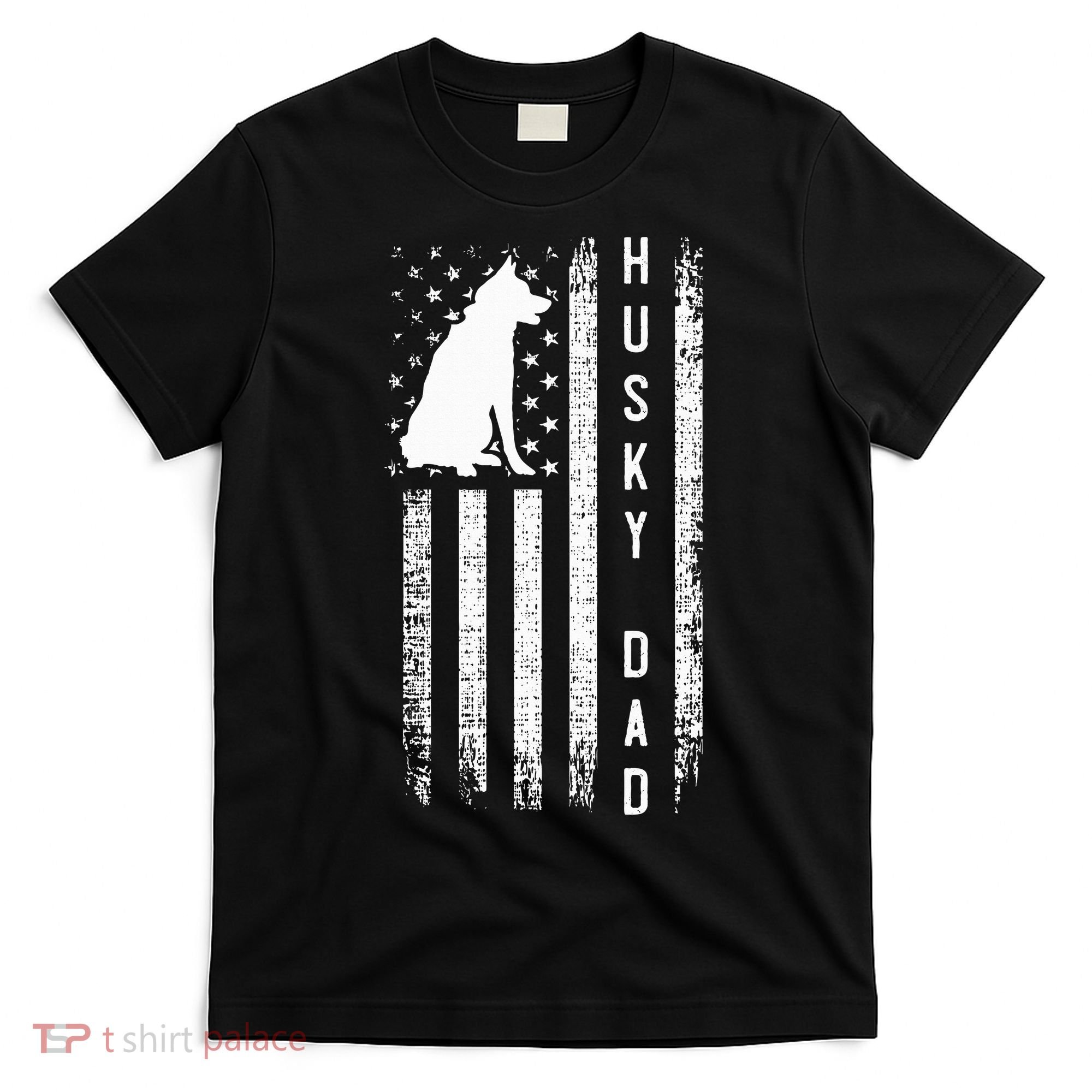 Siberian Husky Dog Breed American Flag Husky Lover Dog Dad T-Shirt