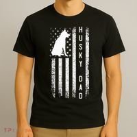 Siberian Husky Dog Breed American Flag Husky Lover Dog Dad T-Shirt thumb 3