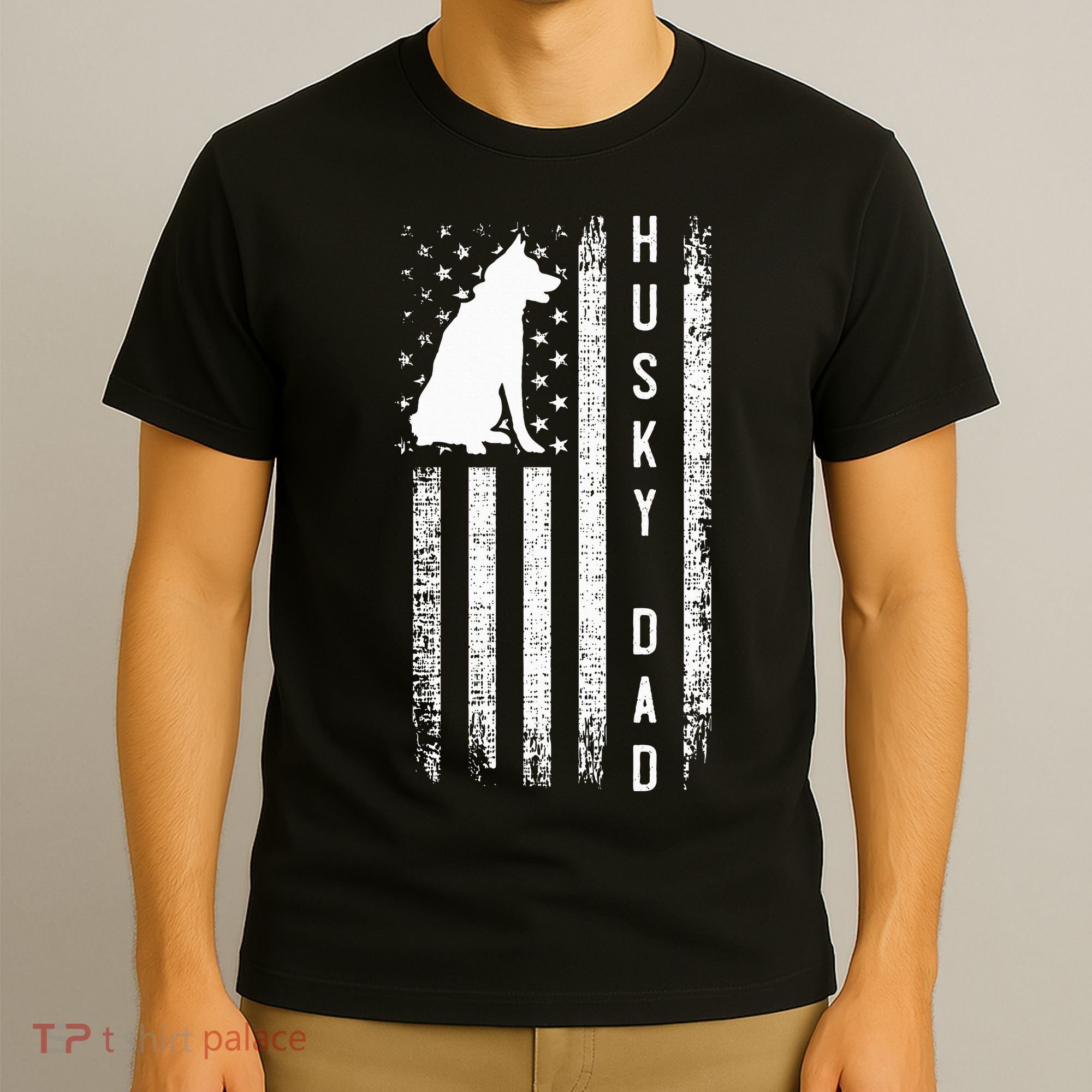 Siberian Husky Dog Breed American Flag Husky Lover Dog Dad T-Shirt