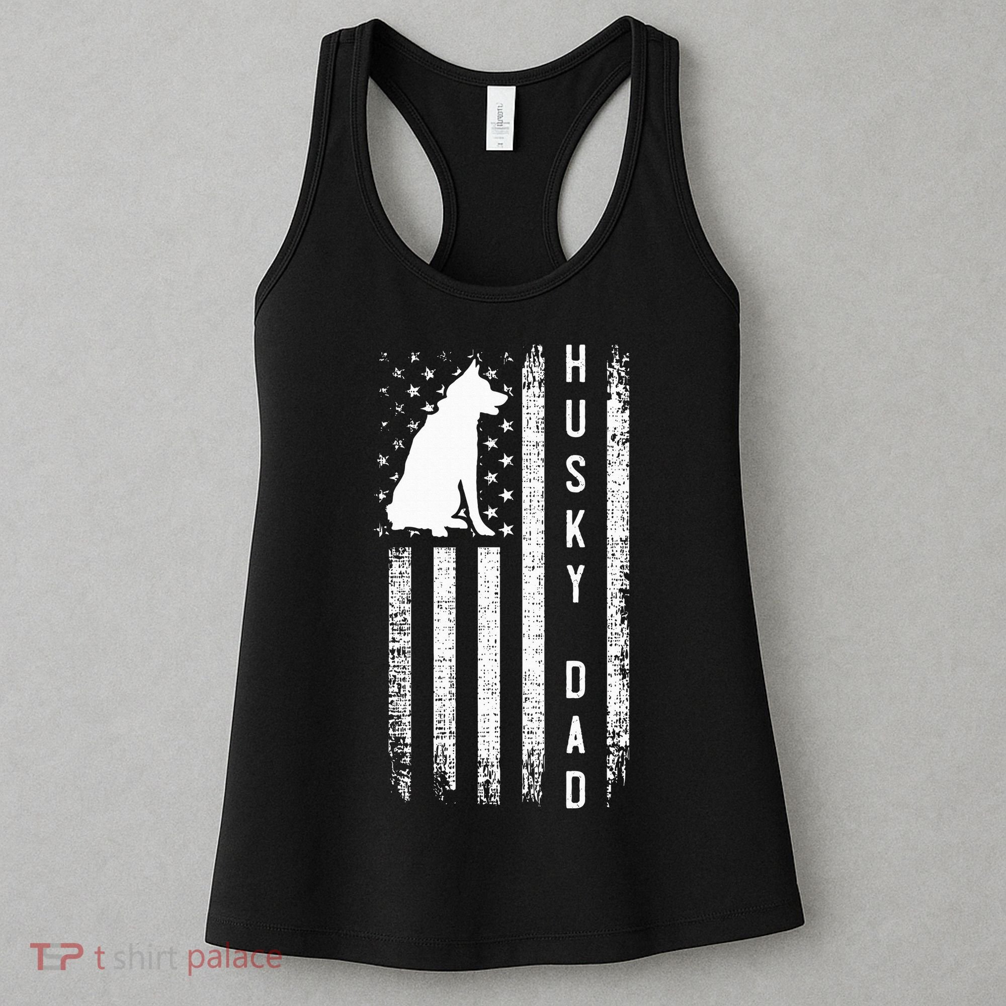 Siberian Husky Dog Breed American Flag Husky Lover Dog Dad Women's Tank Top