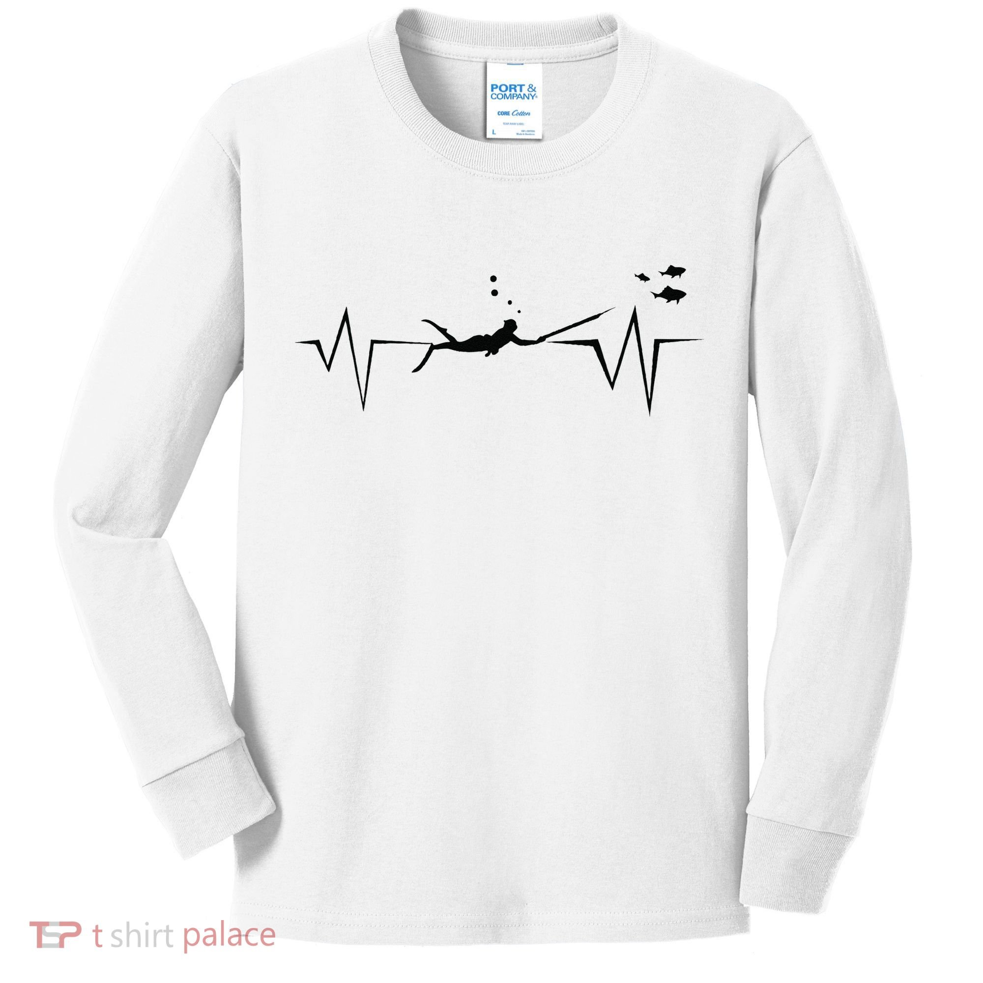 Spearfishing Heartbeat Diving Underwater Spear Fish Kids Long Sleeve Shirt