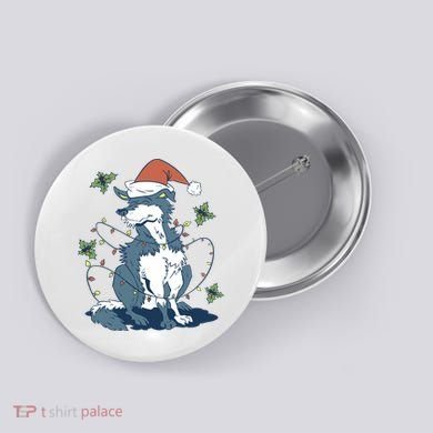 Siberian Husky Dog Christmas Holiday Button