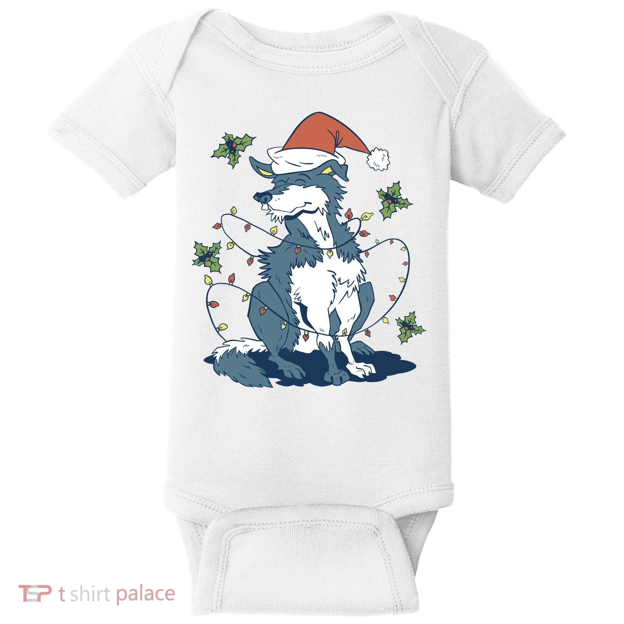 Siberian Husky Dog Christmas Holiday Baby Bodysuit