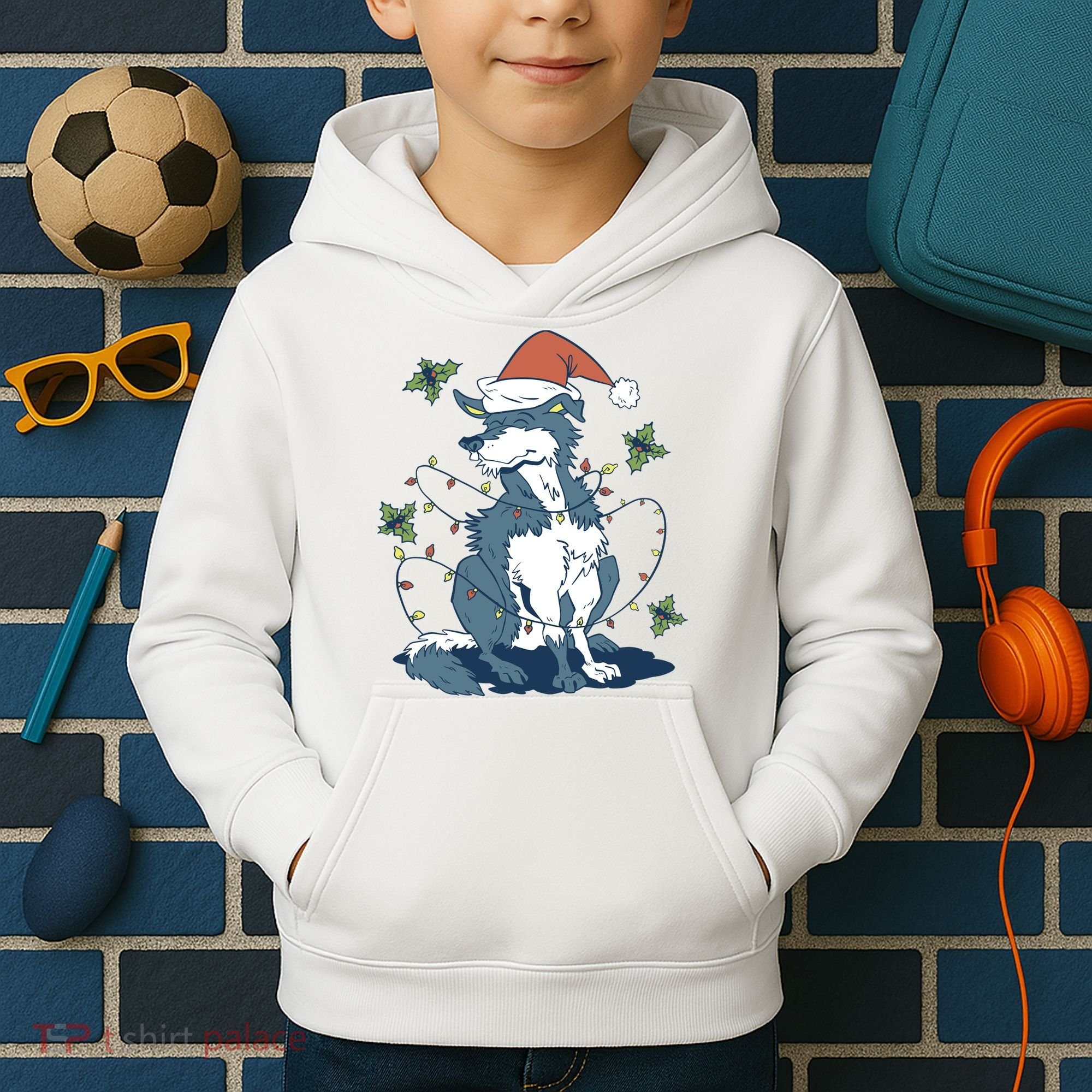 Siberian Husky Dog Christmas Holiday Kids Hoodie