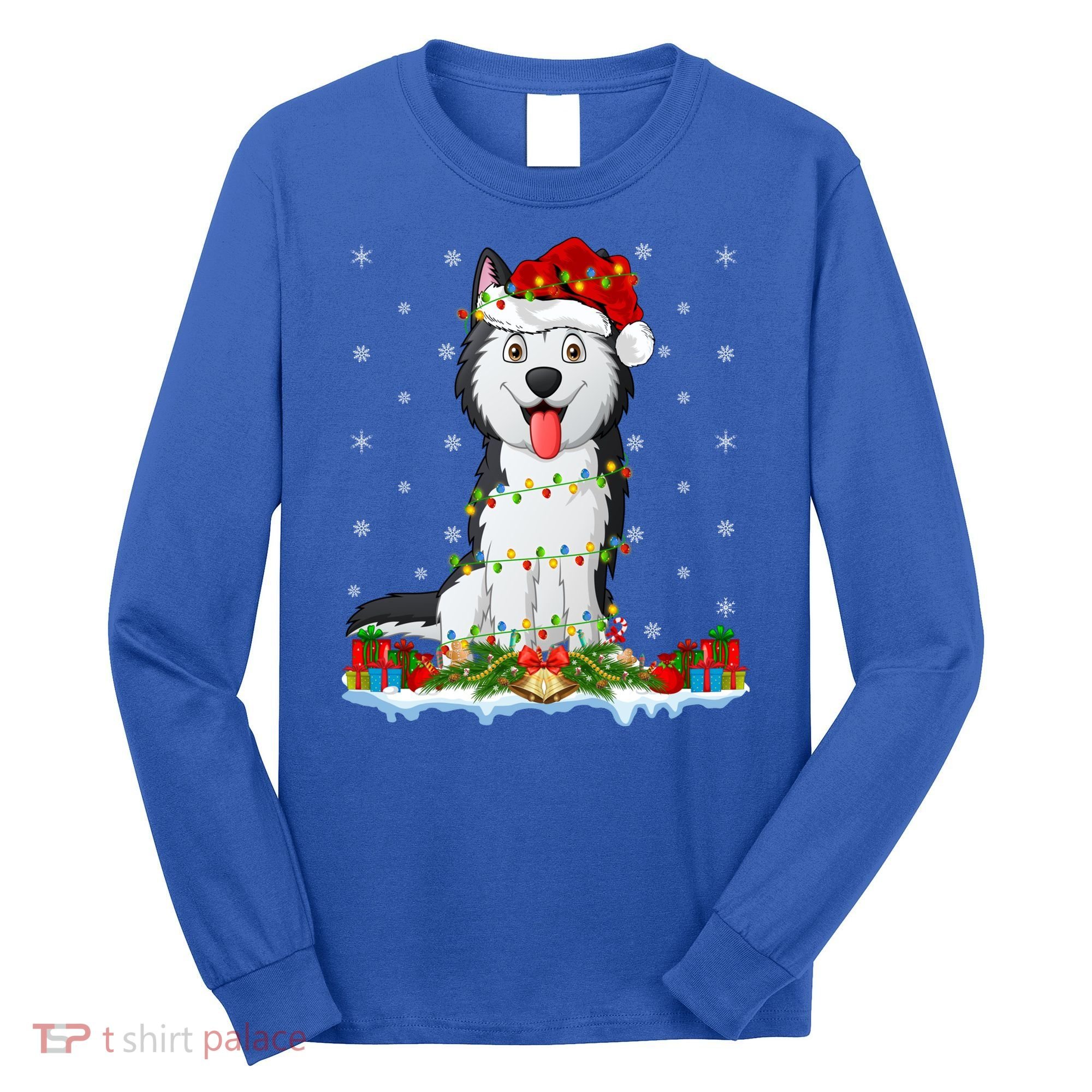 Siberian Husky Dog Xmas Lighting Siberian Husky Christmas Cute Gift Long Sleeve Shirt