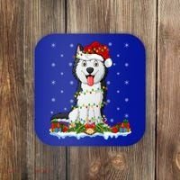 Siberian Husky Dog Xmas Lighting Siberian Husky Christmas Cute Gift Coaster thumb 0