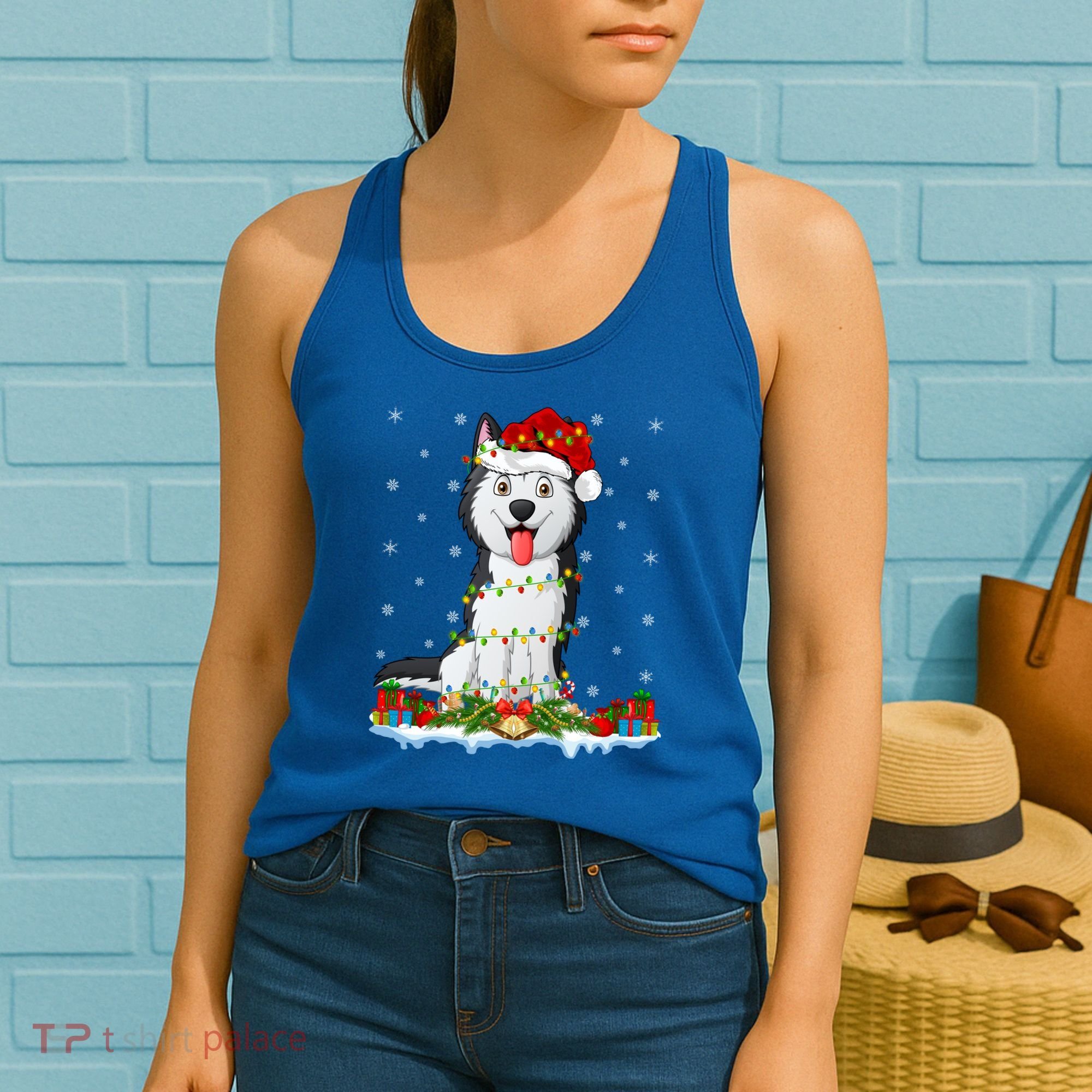 Siberian Husky Dog Xmas Lighting Siberian Husky Christmas Cute Gift Women's Tank Top