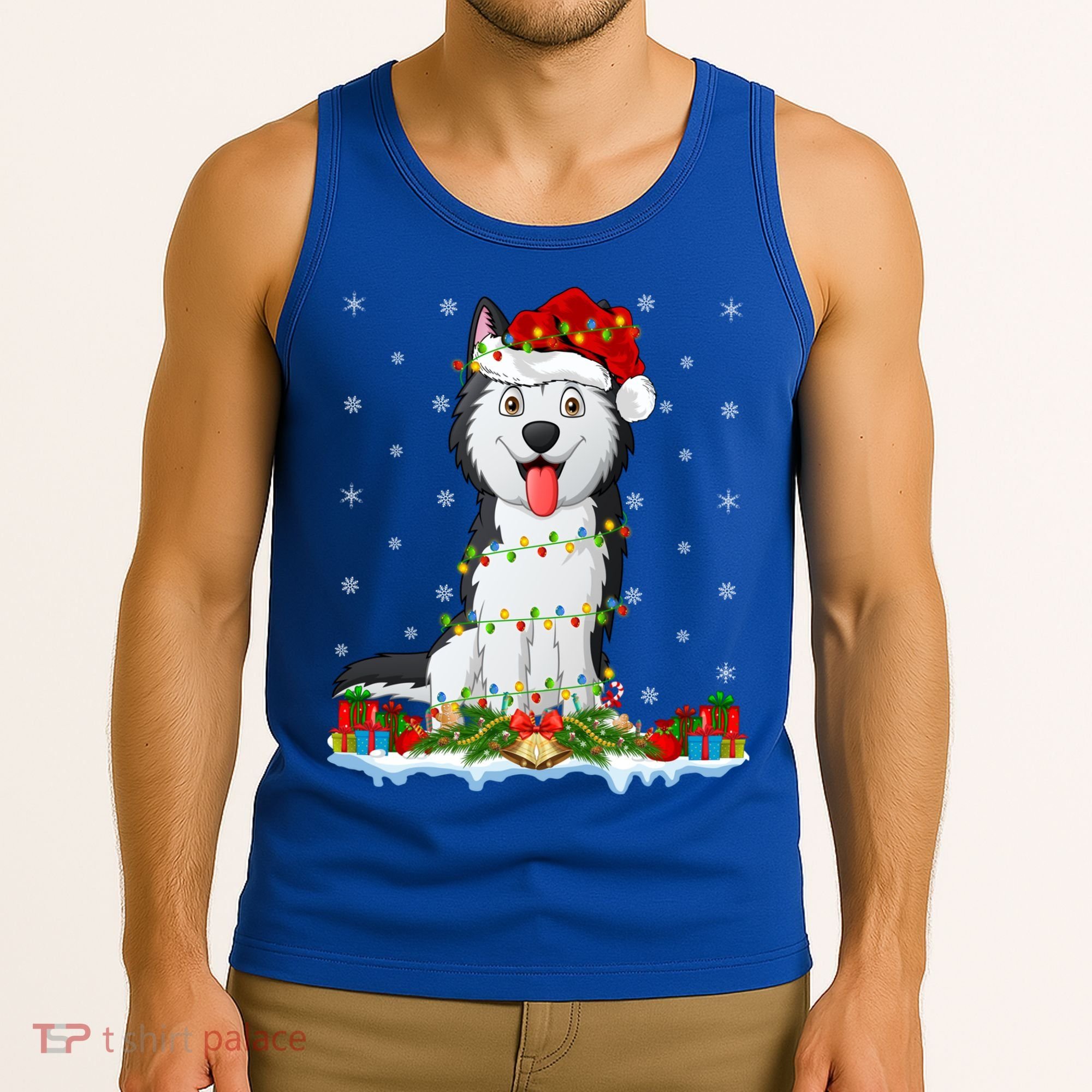 Siberian Husky Dog Xmas Lighting Siberian Husky Christmas Cute Gift Tank Top