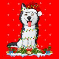 Siberian Husky Dog Xmas Lighting Siberian Husky Christmas Cute Gift Santa Hat thumb 1