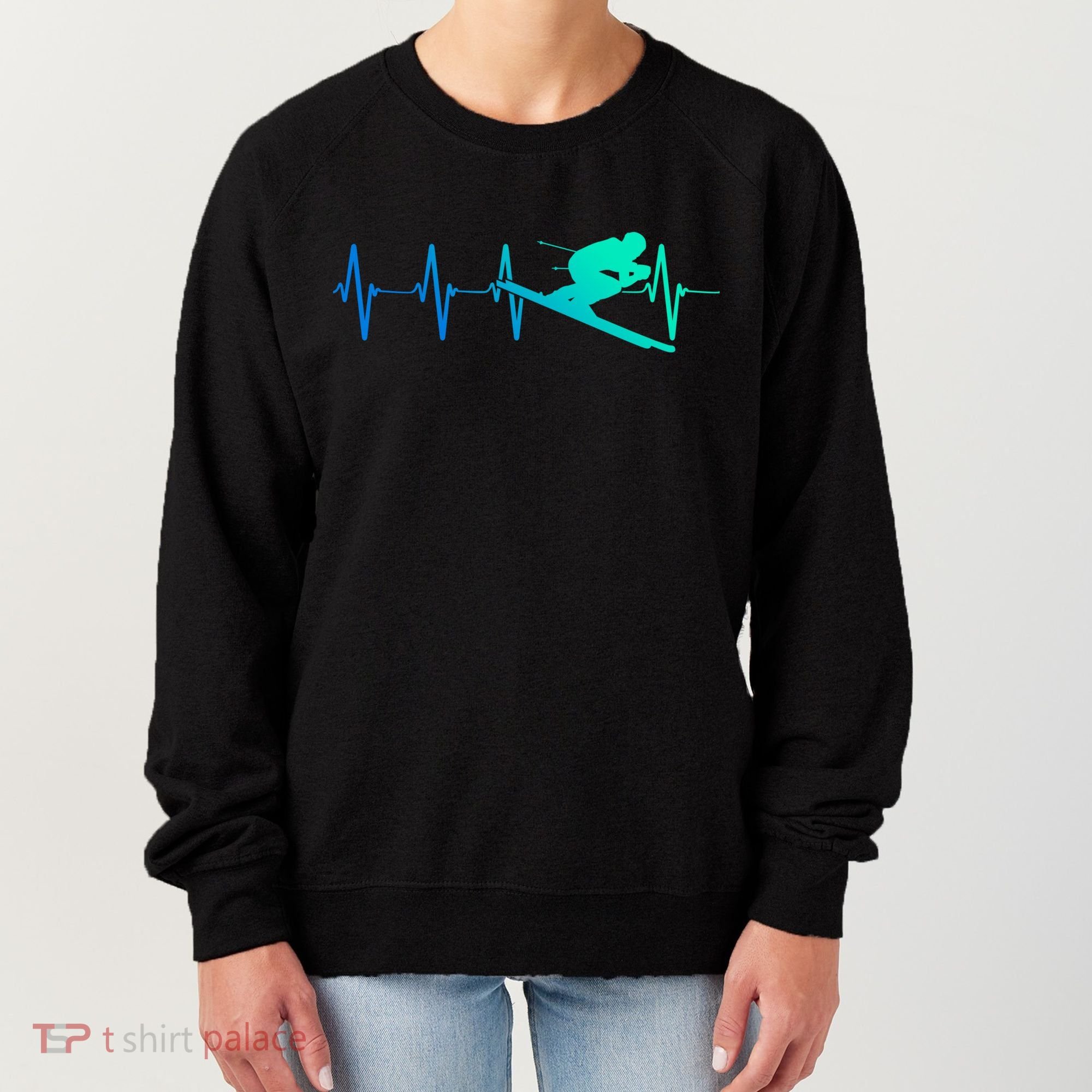 Ski Heartbeat Downhill Skiing Skier Gift Ski Bum Funny Gift Women's Sweatshirt