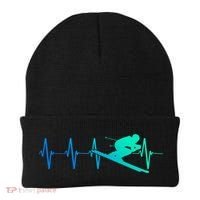 Ski Heartbeat Downhill Skiing Skier Gift Ski Bum Funny Gift Beanie thumb 0