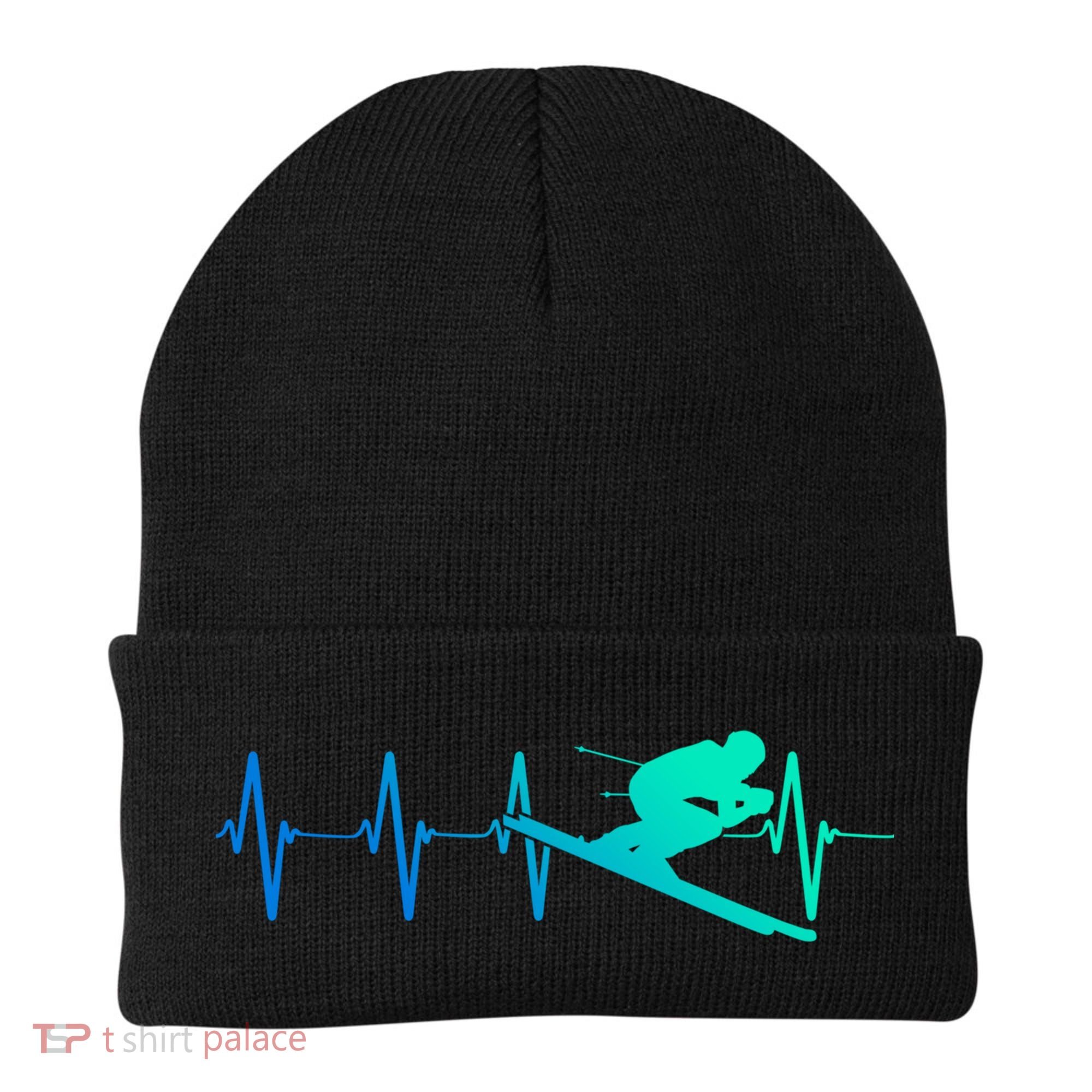 Ski Heartbeat Downhill Skiing Skier Gift Ski Bum Funny Gift Beanie