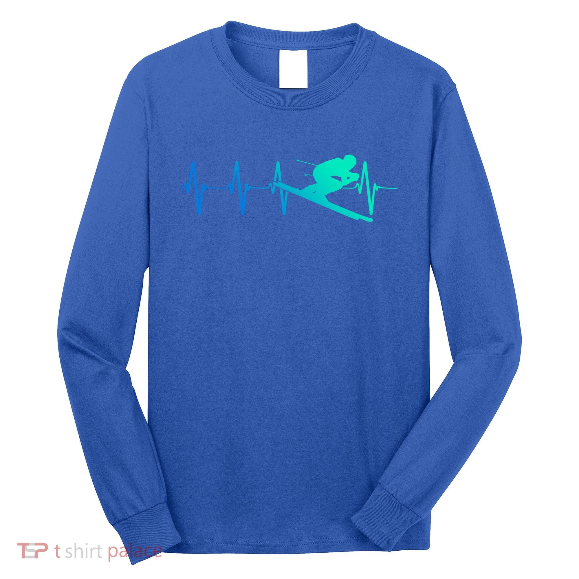 Ski Heartbeat Downhill Skiing Skier Gift Ski Bum Funny Gift Long Sleeve Shirt