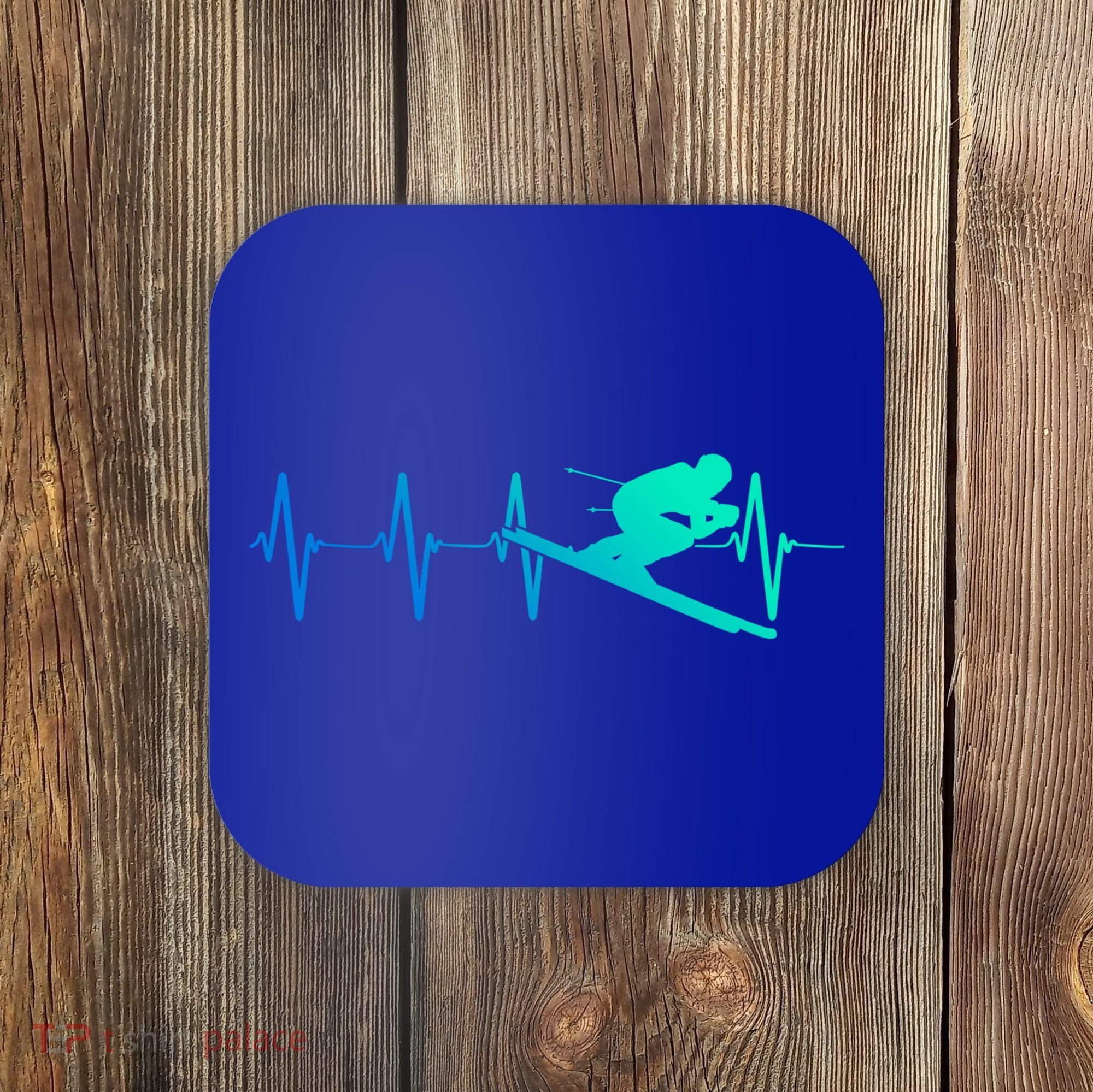 Ski Heartbeat Downhill Skiing Skier Gift Ski Bum Funny Gift Coaster