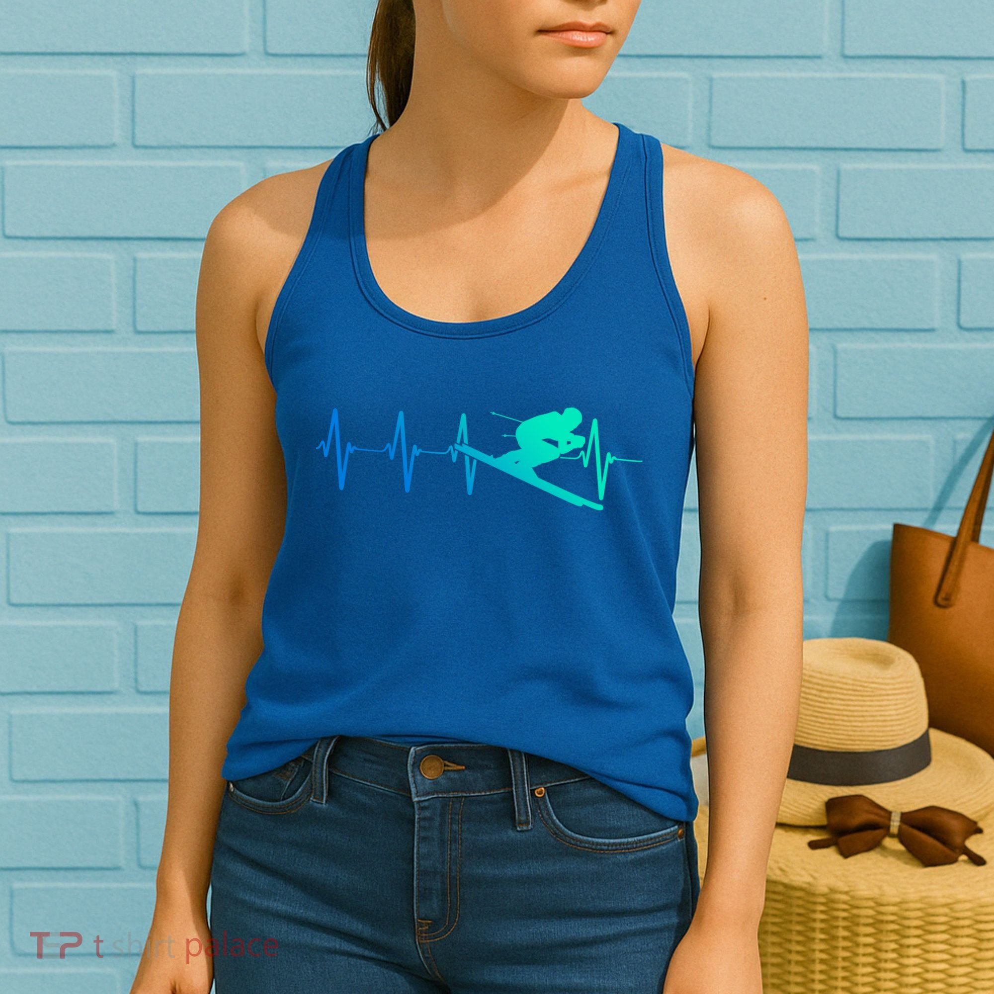 Ski Heartbeat Downhill Skiing Skier Gift Ski Bum Funny Gift Women's Tank Top