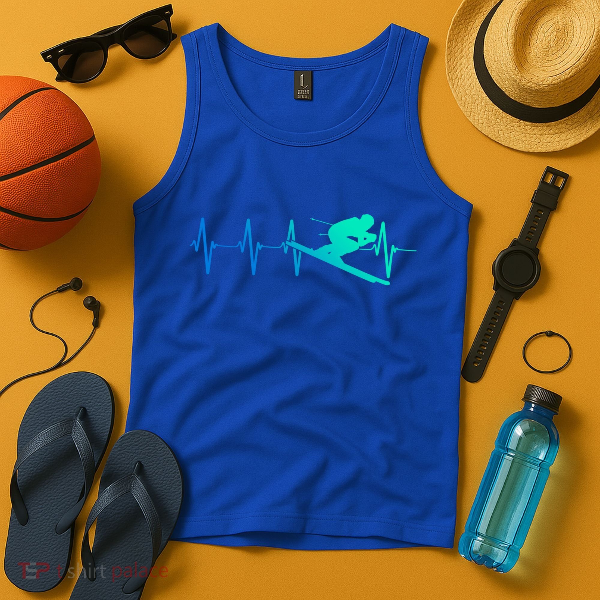 Ski Heartbeat Downhill Skiing Skier Gift Ski Bum Funny Gift Tank Top