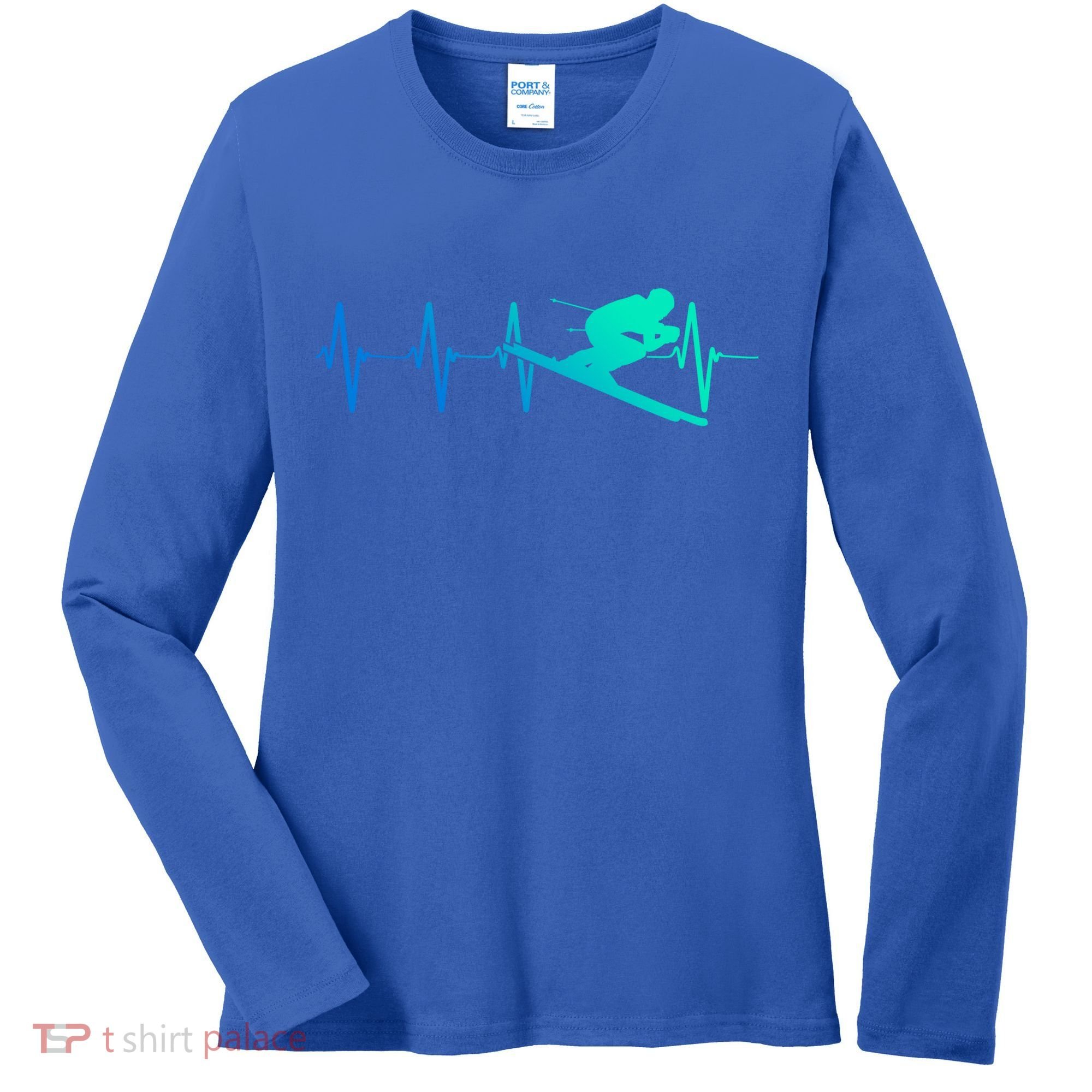 Ski Heartbeat Downhill Skiing Skier Gift Ski Bum Funny Gift Women's Long Sleeve Shirt