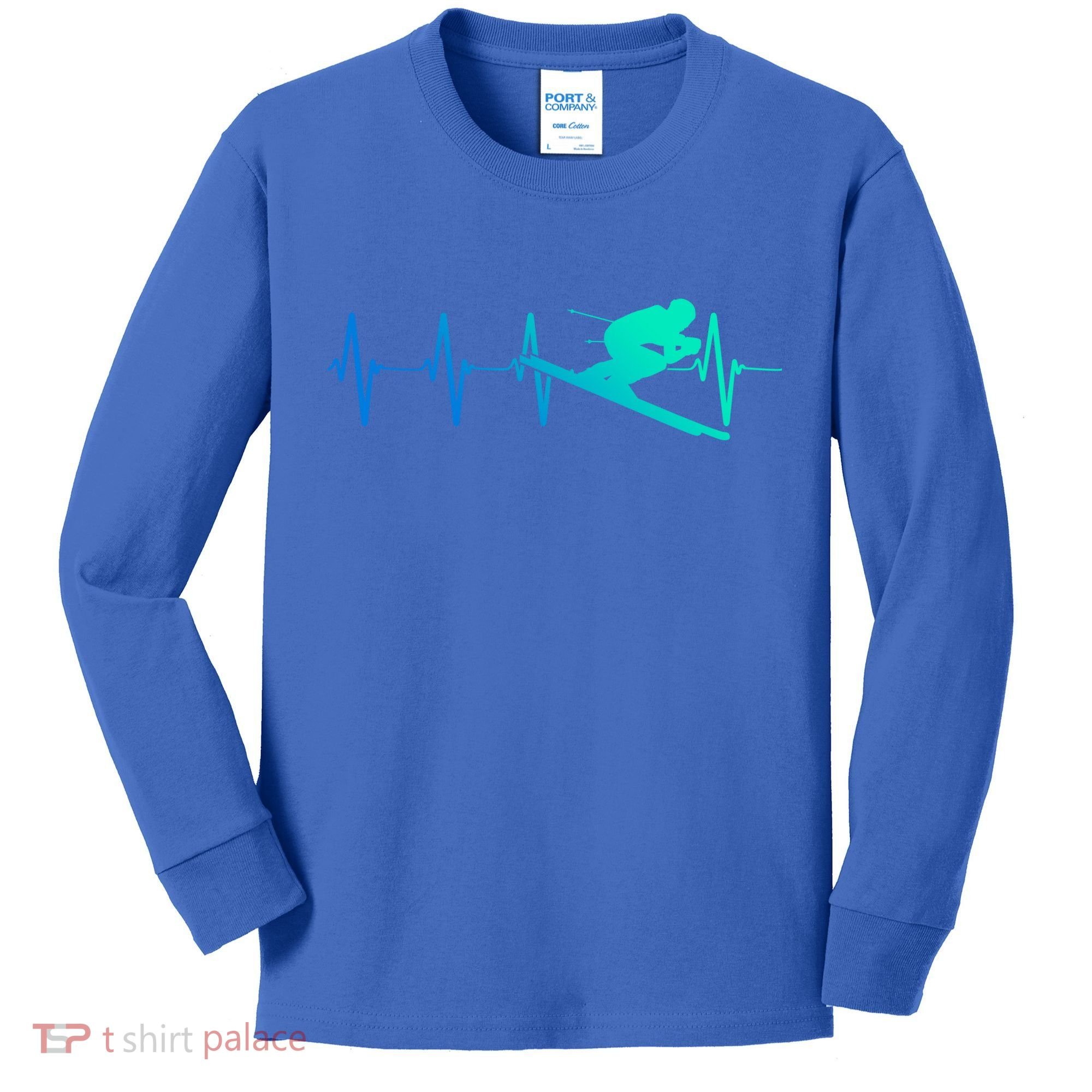 Ski Heartbeat Downhill Skiing Skier Gift Ski Bum Funny Gift Kids Long Sleeve Shirt