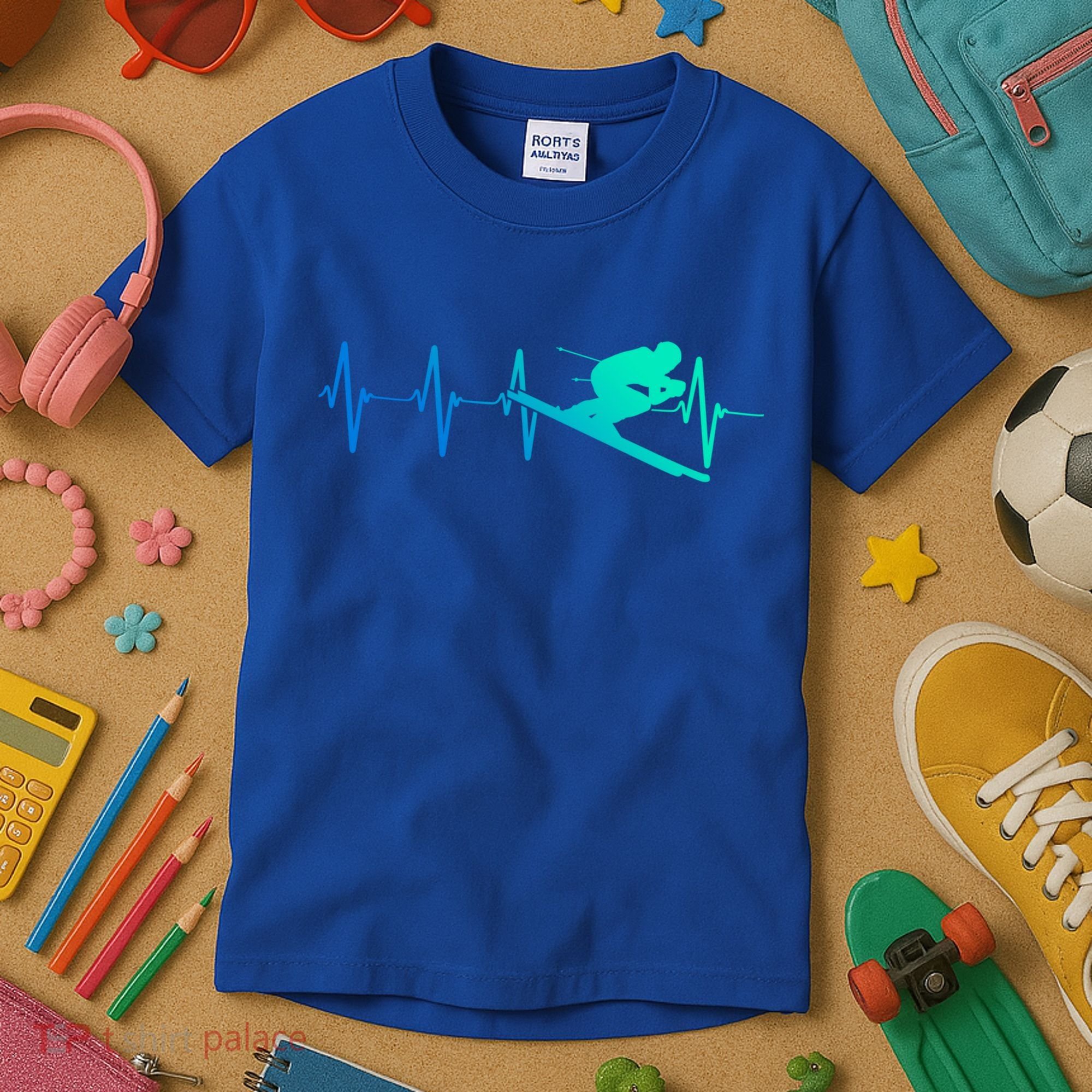 Ski Heartbeat Downhill Skiing Skier Gift Ski Bum Funny Gift Kids T-Shirt