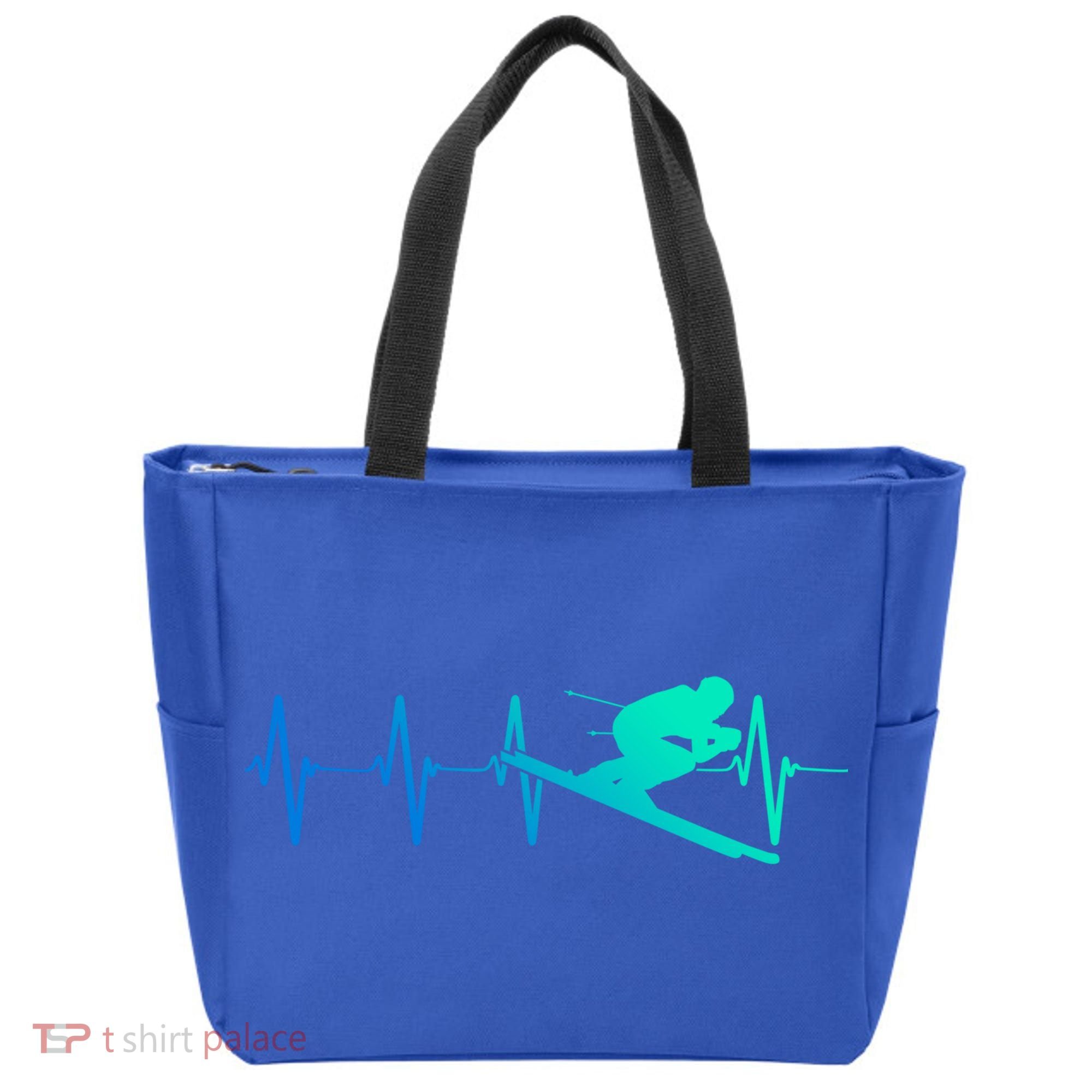 Ski Heartbeat Downhill Skiing Skier Gift Ski Bum Funny Gift Tote Bag