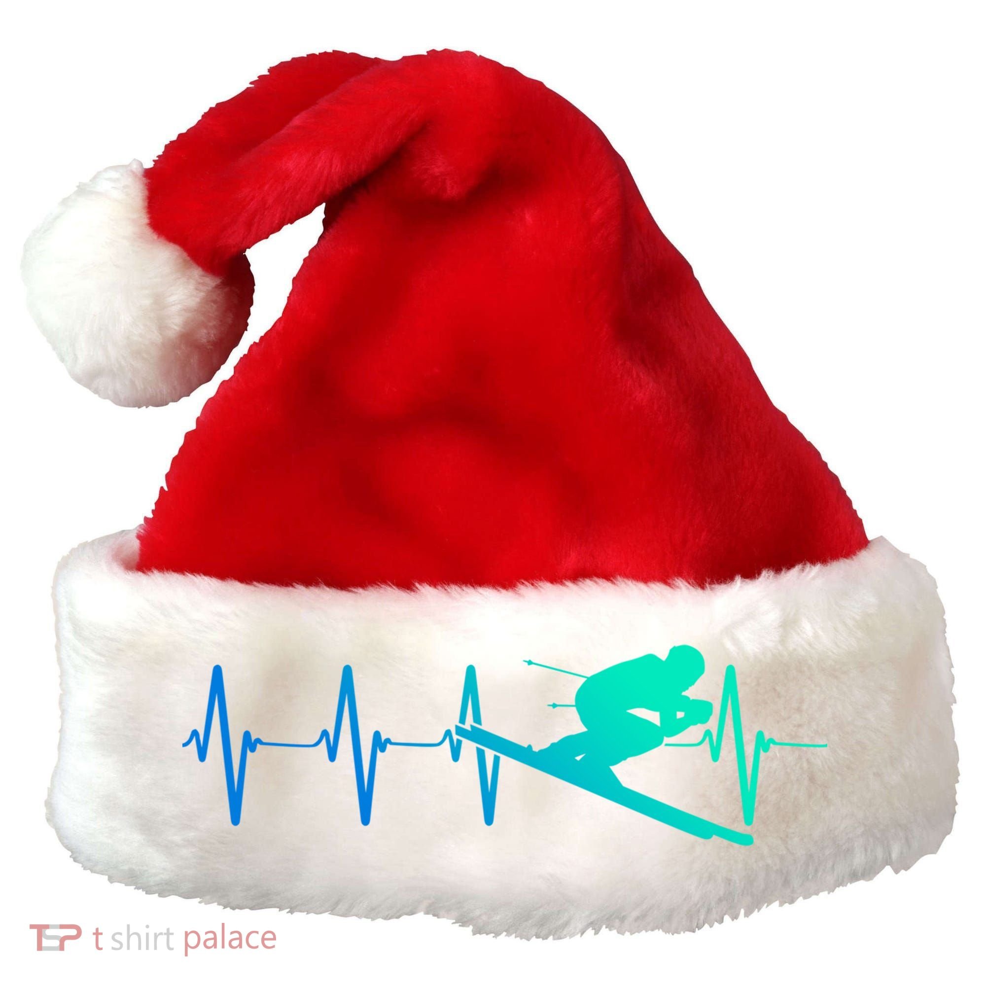 Ski Heartbeat Downhill Skiing Skier Gift Ski Bum Funny Gift Santa Hat