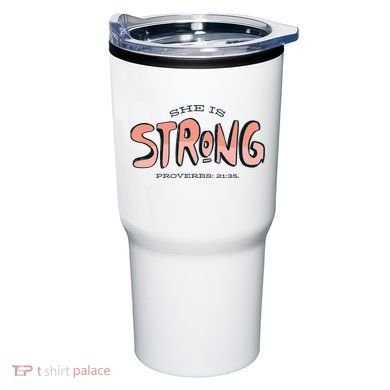 She Is Strong Bible Verse Tumbler