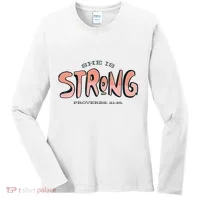 She Is Strong Bible Verse Women's Long Sleeve Shirt thumb 0