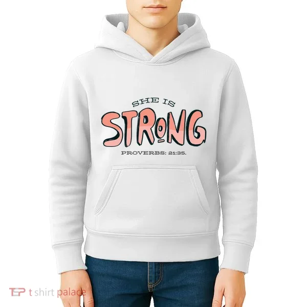 She Is Strong Bible Verse Kids Hoodie