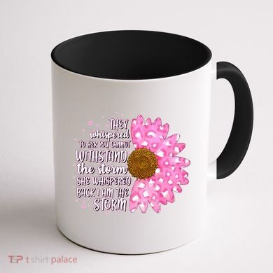 She Whispers Back I Am The Storm Pink Flower Coffee Mug back