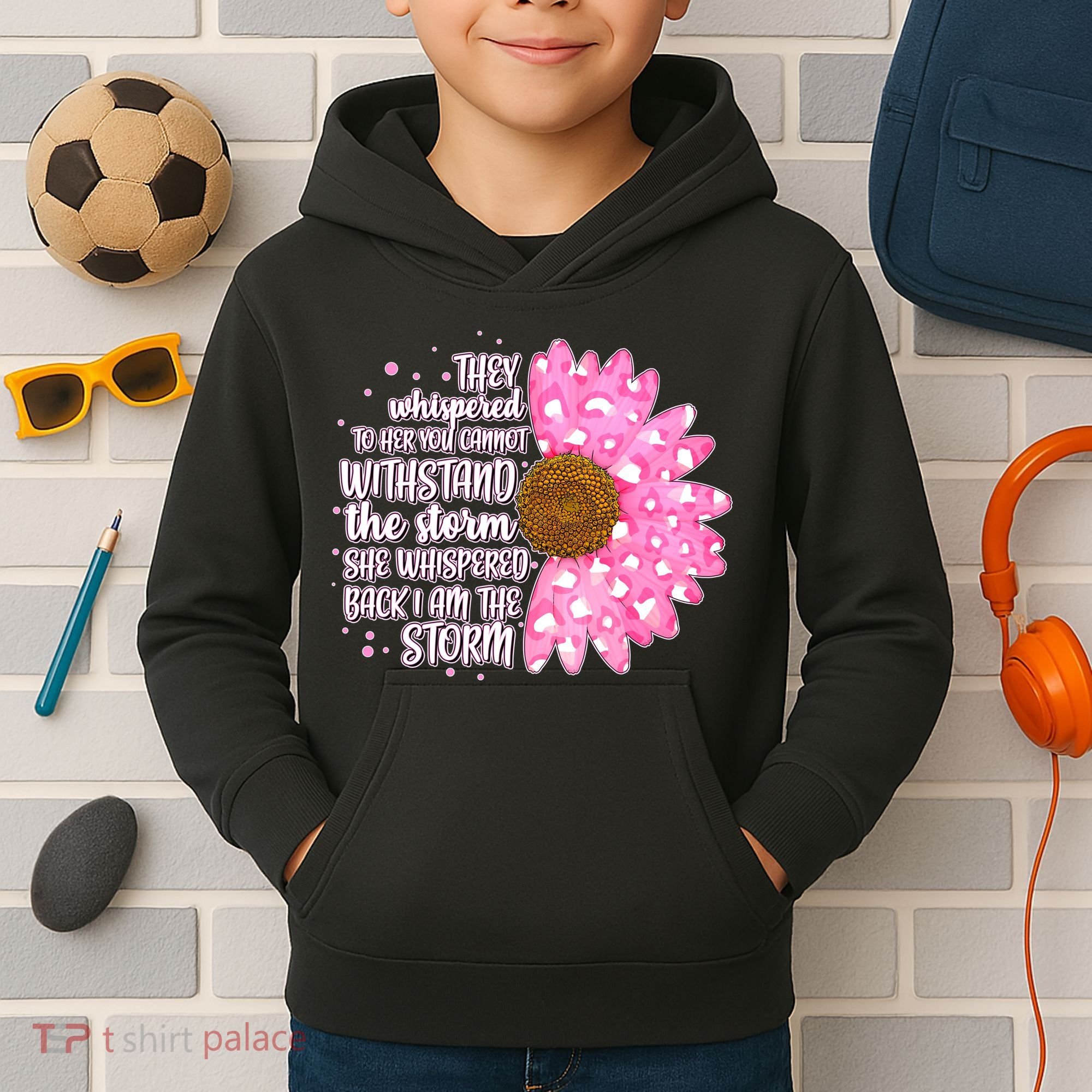 She Whispers Back I Am The Storm Pink Flower Kids Hoodie