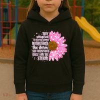 She Whispers Back I Am The Storm Pink Flower Kids Hoodie thumb 3
