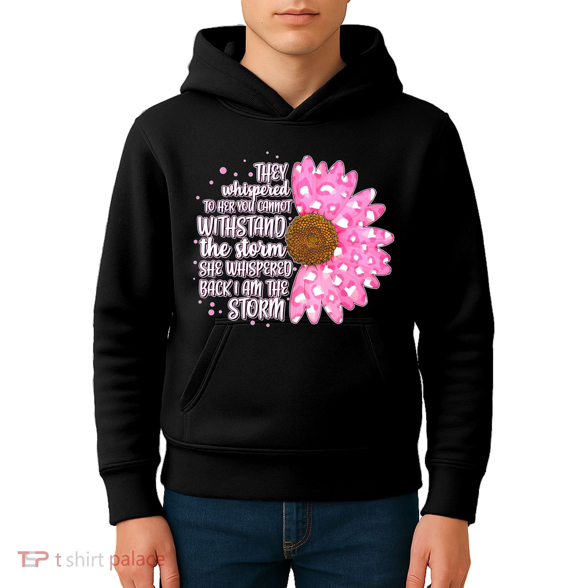 She Whispers Back I Am The Storm Pink Flower Kids Hoodie