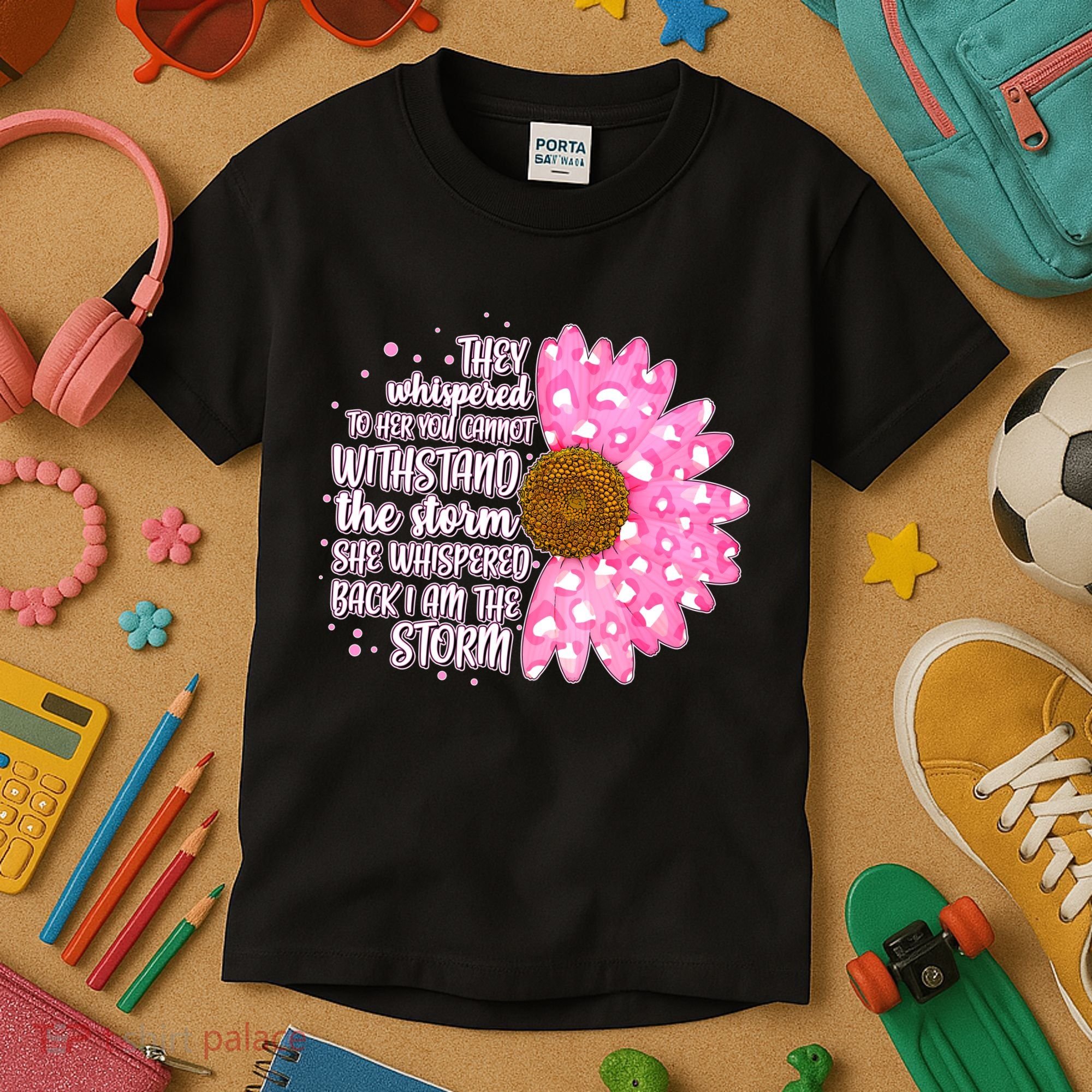 She Whispers Back I Am The Storm Pink Flower Kids T-Shirt