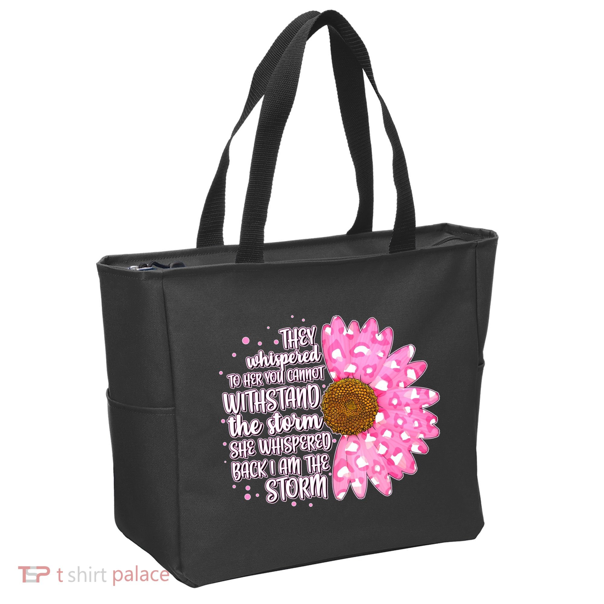 She Whispers Back I Am The Storm Pink Flower Tote Bag
