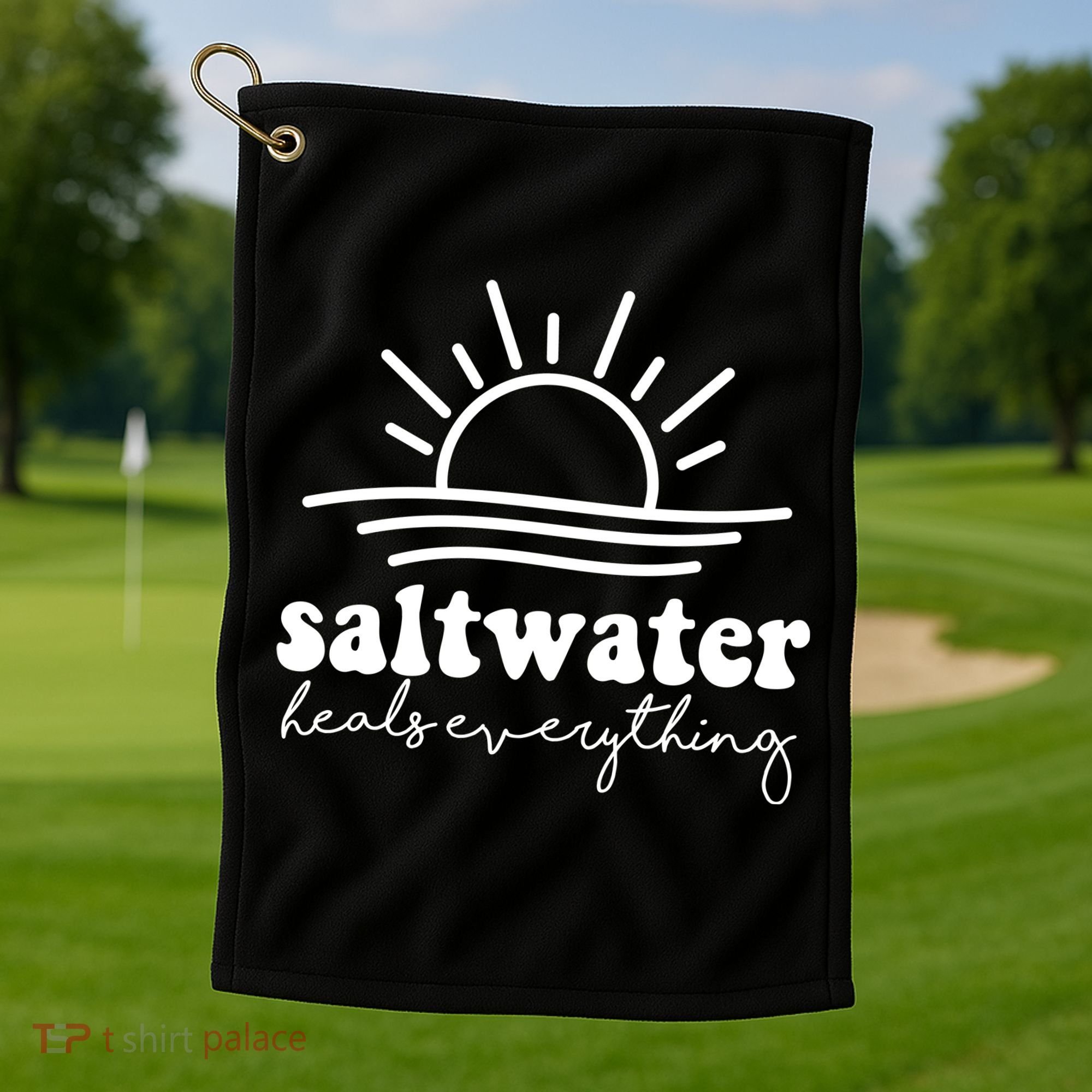 Saltwater Heals Everything Sunset Golf Towel
