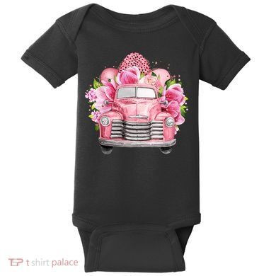 Spring Happy Easter Pink Vintage Truck Baby Bodysuit