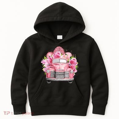 Spring Happy Easter Pink Vintage Truck Kids Hoodie