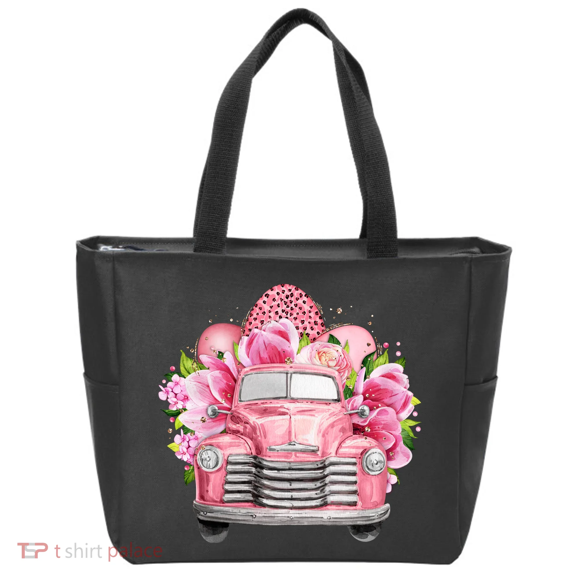 Spring Happy Easter Pink Vintage Truck Tote Bag