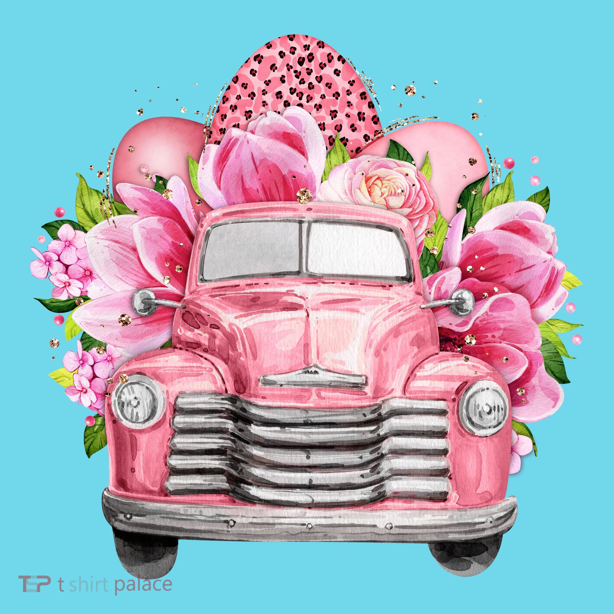 Spring Happy Easter Pink Vintage Truck T-Shirt