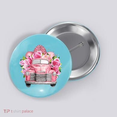 Spring Happy Easter Pink Vintage Truck Button