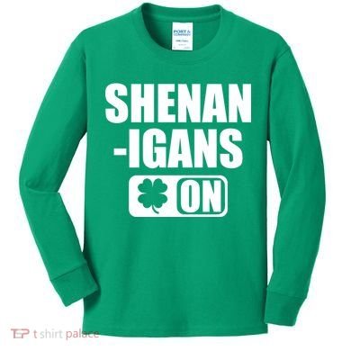 Shenanigans On Drink Mode St. Patrick's Day Clover Kids Long Sleeve Shirt